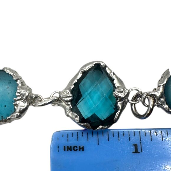 Artisan Crafted Sea Glass Cabochons Bracelet & Faceted Crystal Accent 9.5" - Picture 4 of 12